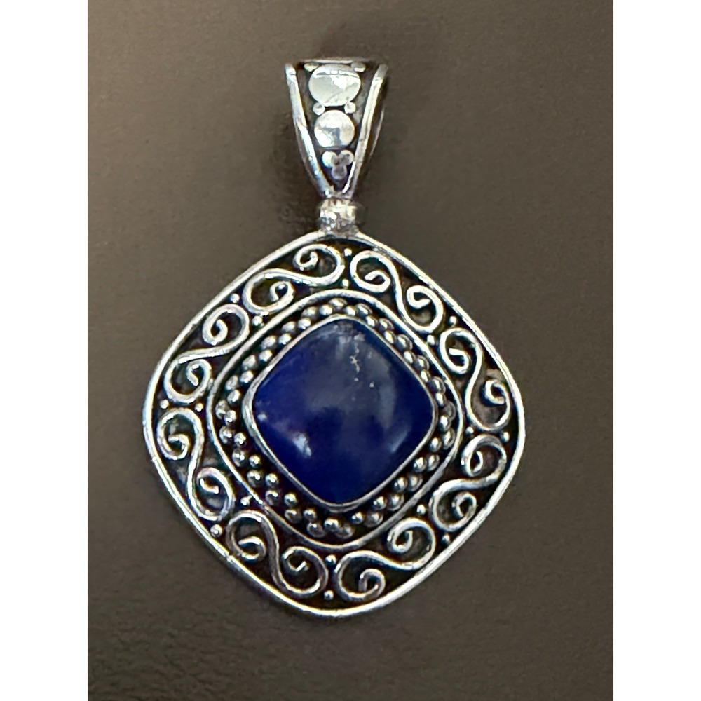 BA 925 Sterling Silver Lapis Lazuli Square Pendant 1.5"
